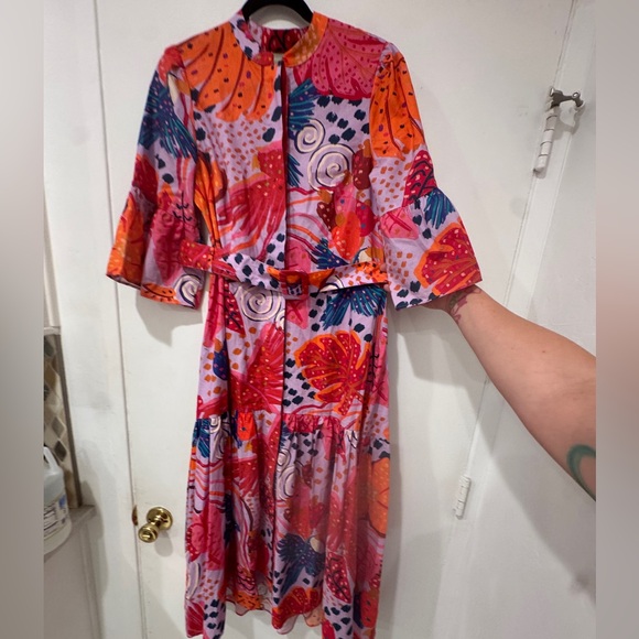 PERFECT FARM Rio Lilac Colorful Party Midi Dress - Picture 7 of 17